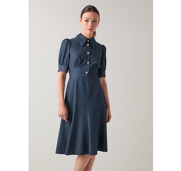 l.k. bennett Esme Blue Chambray Pearl Button Dress