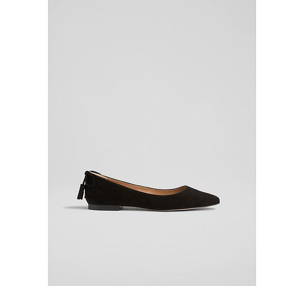 l.k. bennett Essie Black Suede Tassel Point Flats