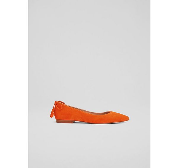 l.k. bennett Essie Orange Suede Tassel Point Flats