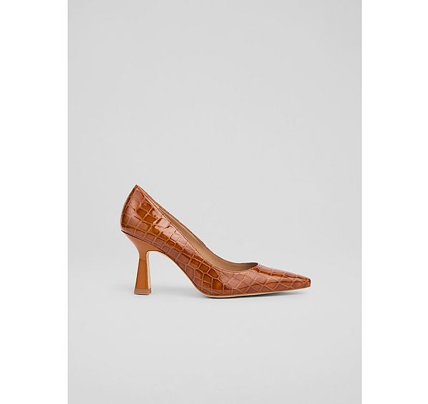 l.k. bennett Florena Tan Croc Leather Heel Courts