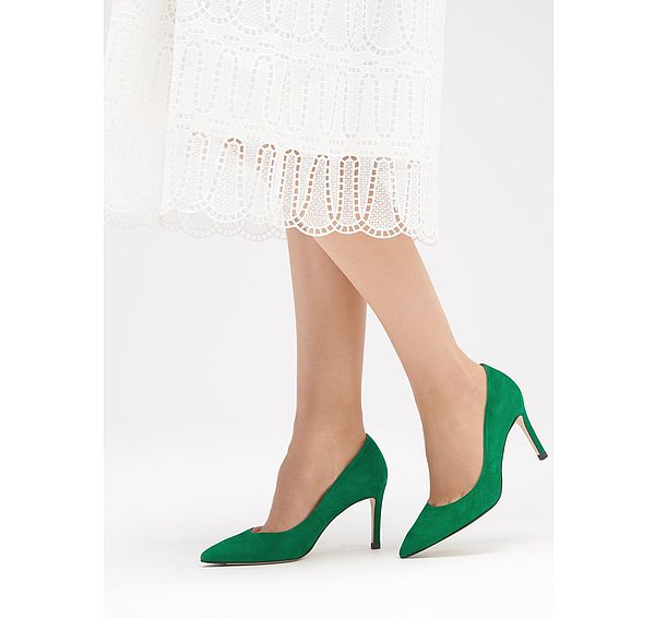 L.k. Bennett Floret Green Suede Pointed Toe Courts