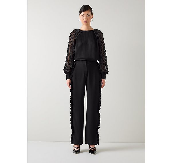 l.k. bennett Gisella Black 3D Flower Chiffon Blouse