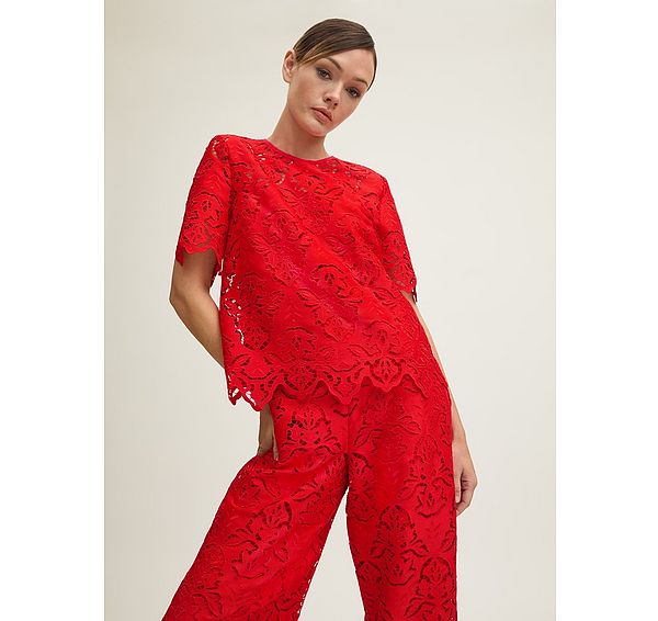 l.k. bennett Grace Aurora Red Lace Blouse