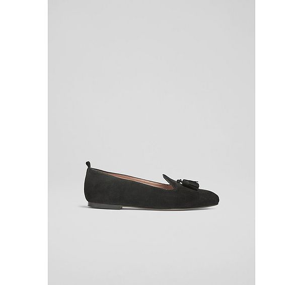 l.k. bennett Jessie Black Suede Tassel Loafers