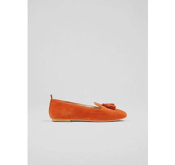 l.k. bennett Jessie Orange Suede Tassel Loafers