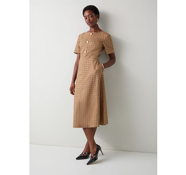l.k. bennett Julia Brown Tweed Check Button Dress