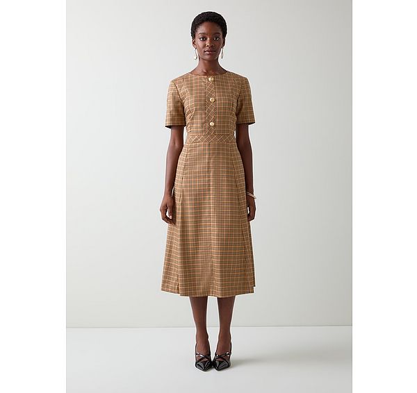L.k. Bennett Julia Multi Tweed Check Button Dress