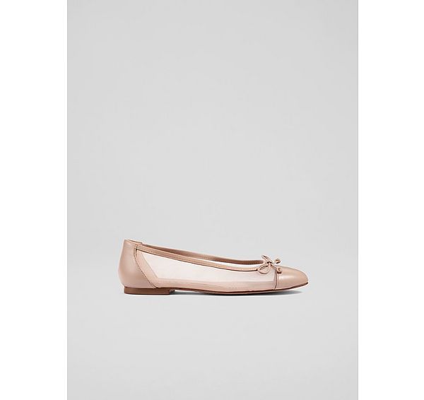 l.k. bennett Kara Beige Leather Ballerina Bow Flats