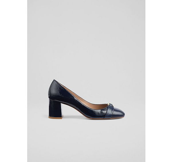 l.k. bennett Kate Navy Block Heel Courts