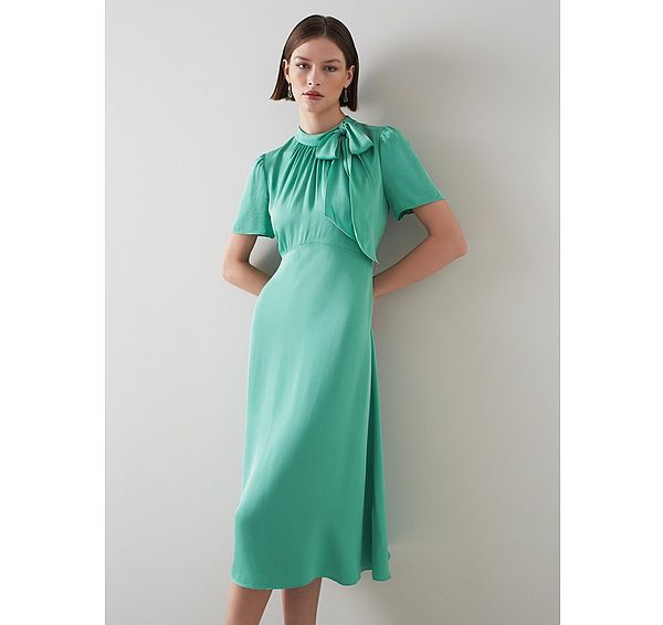 l.k. bennett Kline Jade Crepe Tie-Neck Midi Dress