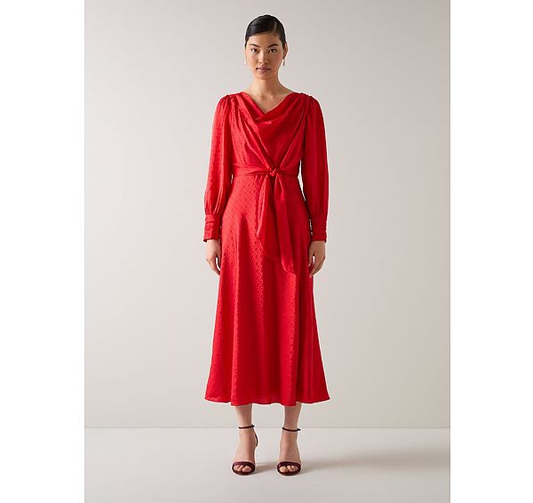 l.k. bennett Lainey Red Silk Midi Dress