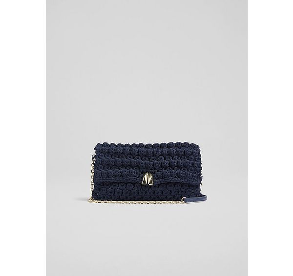 l.k. bennett Larna Navy Crochet Oloid Clutch Bag