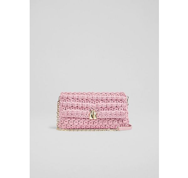 l.k. bennett Larna Pink Crochet Oloid Clutch Bag
