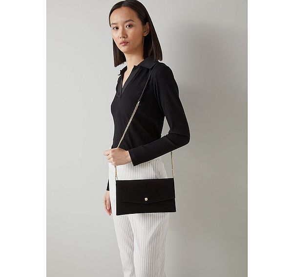 L.k. Bennett Layla Black Suede Envelope Clutch
