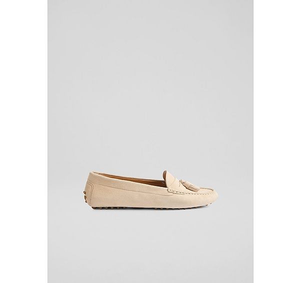 l.k. bennett Leslie Suede Cream Tassel Loafers