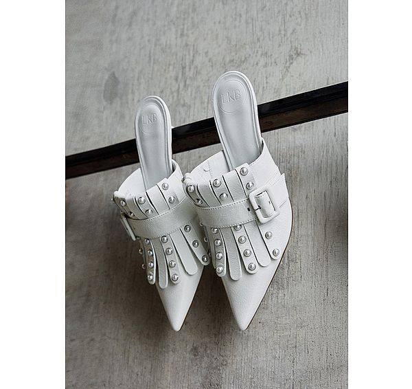 l.k. bennett Lkb Atty Cream Patent Fringed Mules