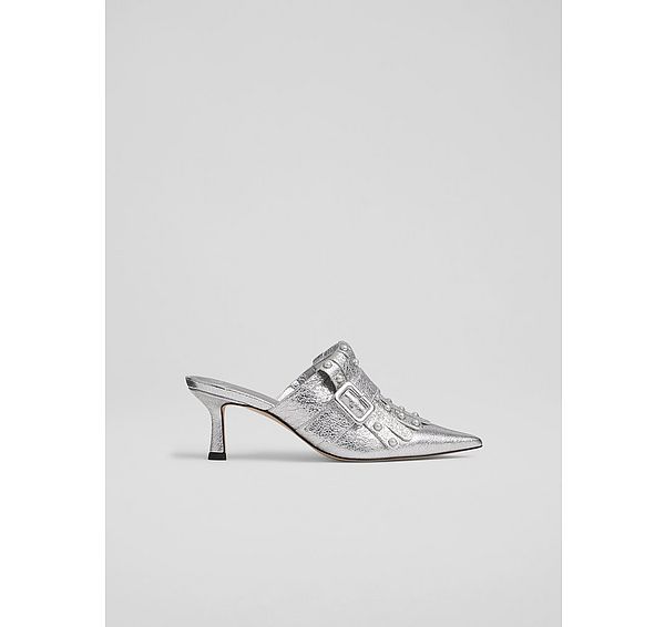 l.k. bennett Lkb Atty Silver Leather Fringed Mules