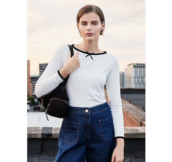 l.k. bennett LKB LONDON Bow Black & Ivory Jersey Top