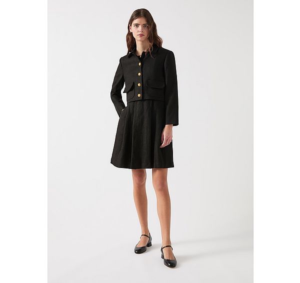 l.k. bennett Lydia Black Linen Linen Cropped Jacket