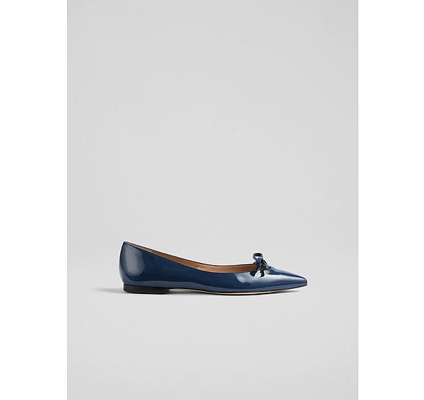 l.k. bennett Lynne Blue Patent Mini Bow Flats