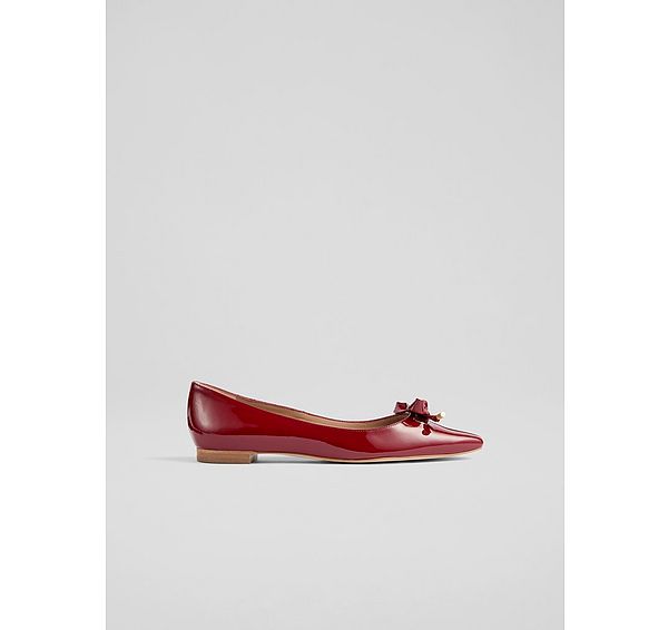 l.k. bennett Mabel Red Patent Eyelet Bow Flat