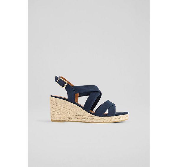 l.k. bennett Mariana Navy Suede Multi Strap Wedges