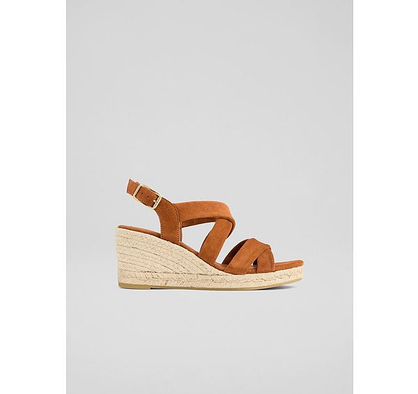 l.k. bennett Mariana Tan Suede Multi Strap Wedges