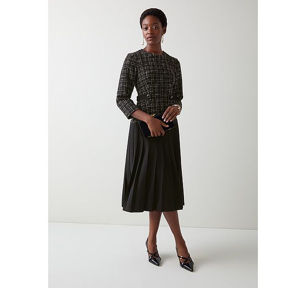 l.k. bennett Maxine Black & Ivory Tweed Pleated Dress