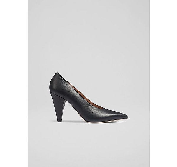 l.k. bennett Micaela Black Leather Cone Heel Courts