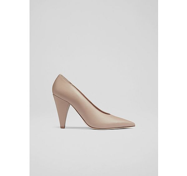 l.k. bennett Micaela Taupe Leather Cone Heel Courts