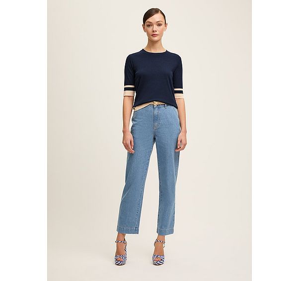 l.k. bennett Micha Desert Navy & Ivory Jersey Top