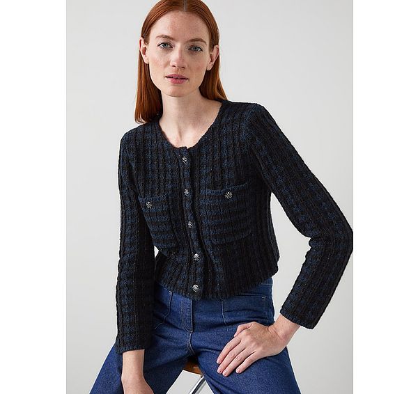 l.k. bennett Millie Black And Navy Tweed Cardigan