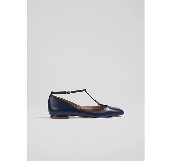 l.k. bennett Minna Navy Leather Maryjane Flats