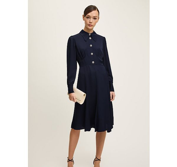 l.k. bennett Mira Navy Crepe Long Sleeve Tea Dress