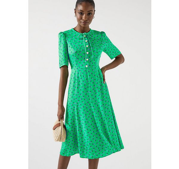 l.k. bennett Montana Green Fit And Flare Midi Dress