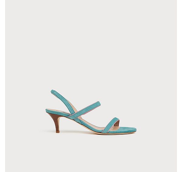 l.k. bennett Nala Blue Suede Picot Trim Sandals