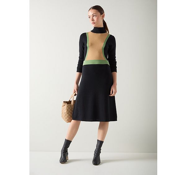 l.k. bennett Natalia Black Colourblock Merino Dress