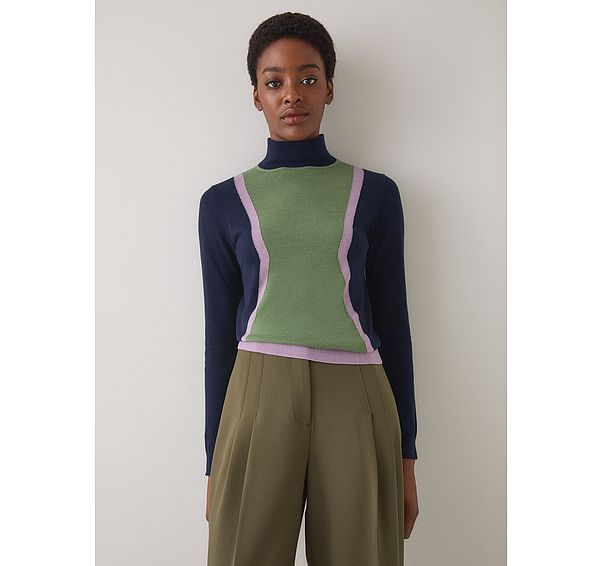 l.k. bennett Natalia Black Wool Colourblock Jumper