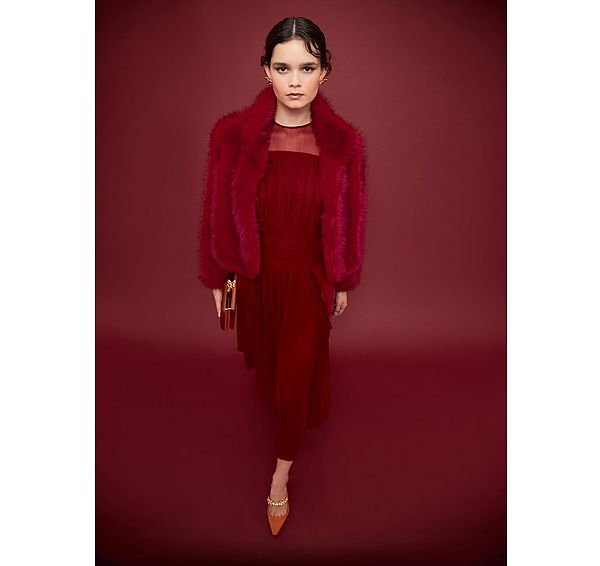 l.k. bennett Noah Rio Red Faux Fur Cropped Jacket