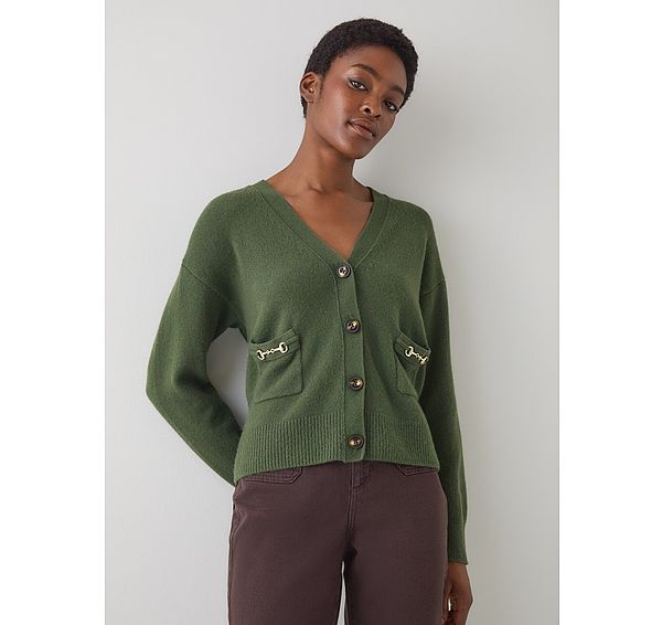 l.k. bennett Pami Green Lambswool Cardigan