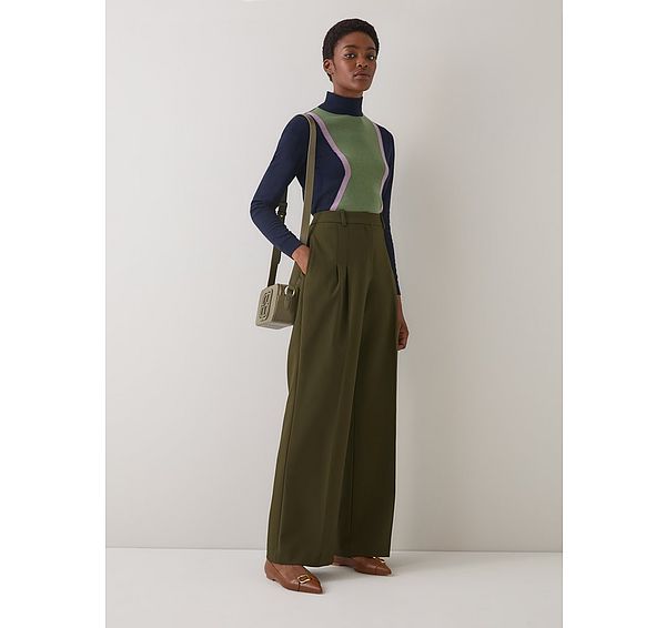 l.k. bennett Petra Dark Green Pleated Trousers