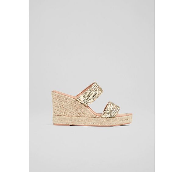 l.k. bennett Renlee Gold Leather Woven Wedges