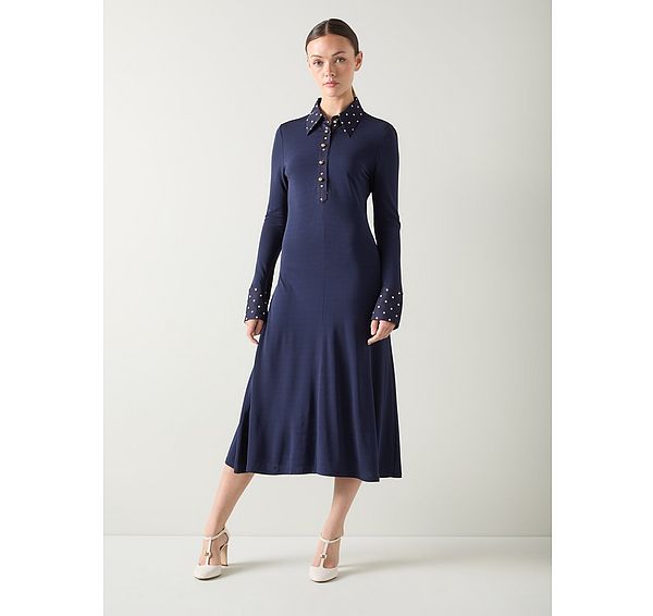 l.k. bennett Rita Midnight Polka Dot Jersey Dress