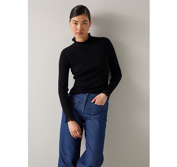 l.k. bennett Sadie Black Fine Rib Frill Jumper