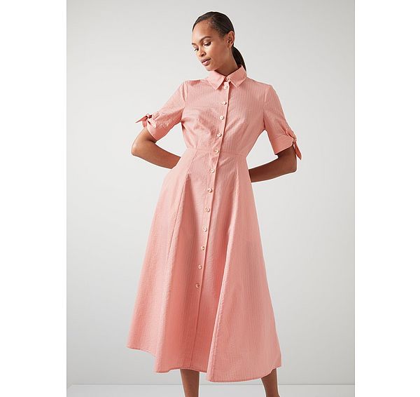 l.k. bennett Saffron Pink Cotton Stripe Shirt Dress