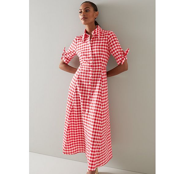 l.k. bennett Saffron Red and White Checked Dress