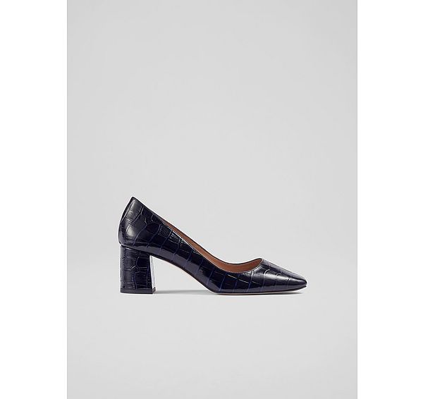 l.k. bennett Sally Navy Croc-Effect Leather Courts