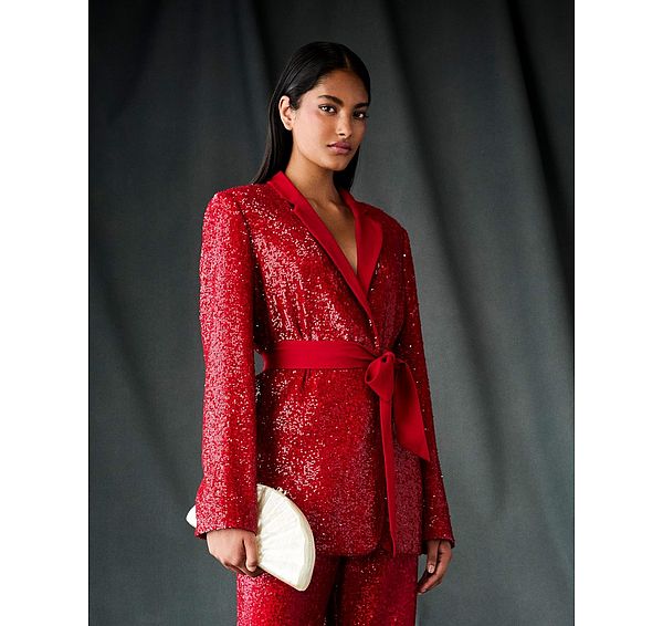 l.k. bennett Shimmer Sequin Red Belted Jacket