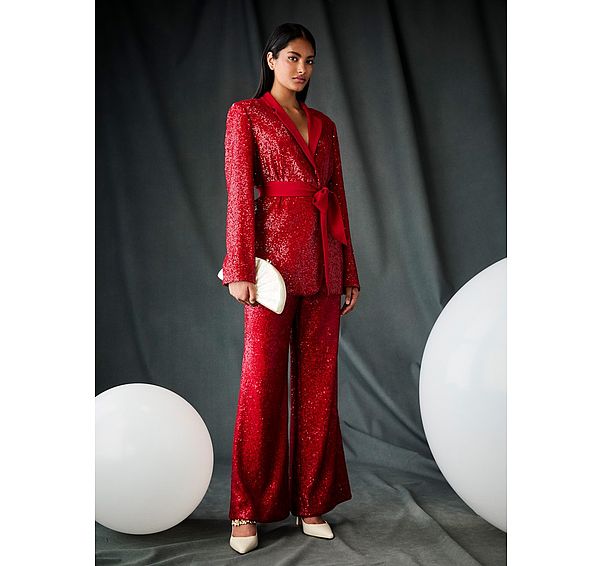 l.k. bennett Shimmer Sequin Red Wide Trouser