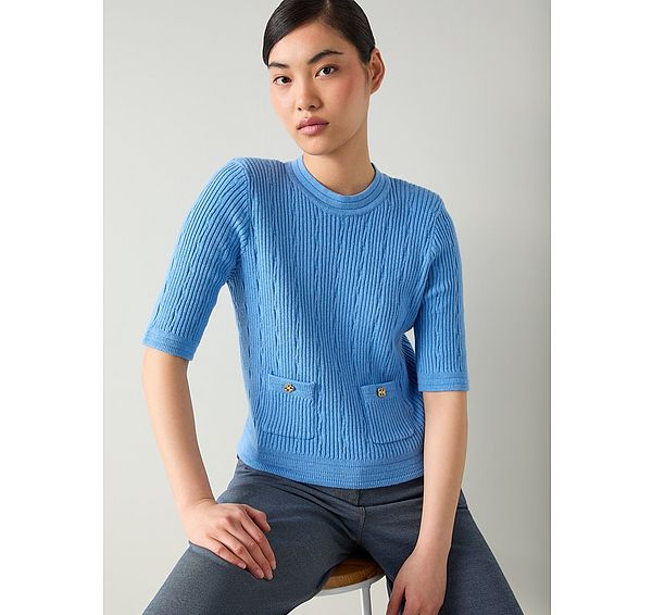 l.k. bennett Shona Blue Cotton Shoulder Pad Top